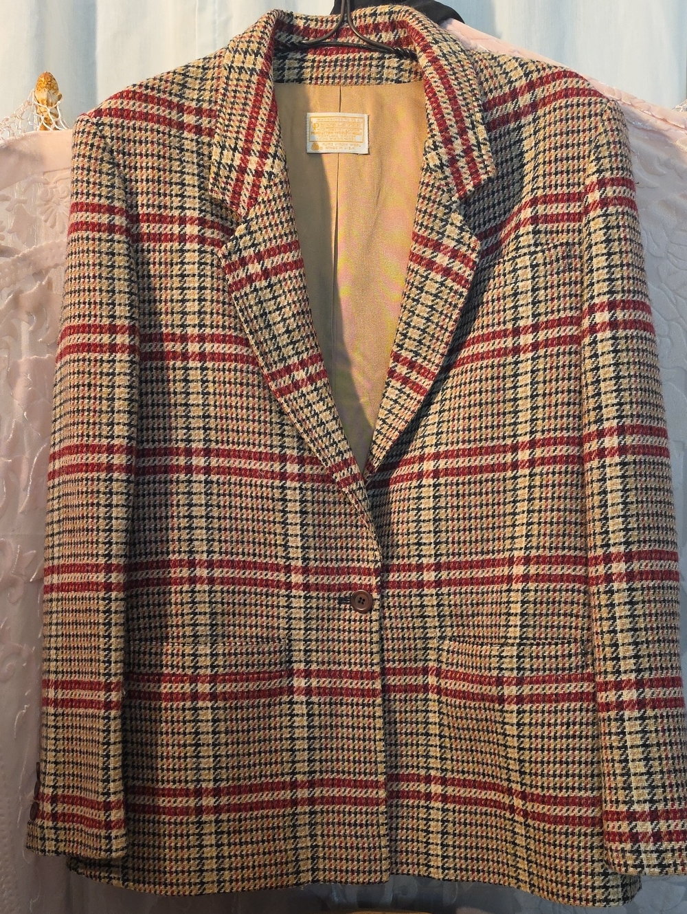 Pendleton Tan, Black & Red Plaid Wool Blazer